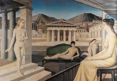 un tableau représentant une femme assise sur un balcon à côté d'un homme