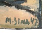 an oil painting of a man sitting on a bench in the snow