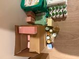 many boxes of food that are sitting on a table