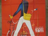 french poster of a man on a bicycle with a bag on the back