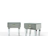 pair of mirrored bedside tables with drawers on legs