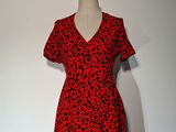 La robe est rouge et noire, avec des taches noires.
