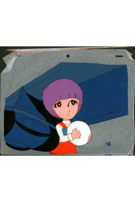 cartoon of a woman with purple hair holding a white frisbee