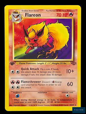 une photo d'une carte Pokémon représentant un Pokémon jaune et rouge