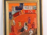 une image représentant un tableau accroché au mur, sur lequel figurent un chien et des personnes