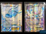 two pokemon cards are shown side by side on a black background