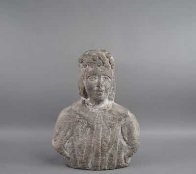 an image of a statue of a woman with a hat on