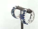 pair of blue sapphire and diamond hoop earrings on a branch