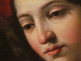painting of a woman with a red flower in her hair