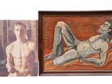 un tableau représentant un homme nu à côté d'une photo d'un homme nu
