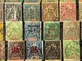 a group of stamps with different colors and numbers on them