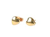 a pair of gold heart shaped stud earrings on a white background