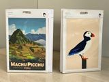 two bags that have a picture of a bird on them