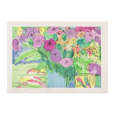 un dessin d'un vase de fleurs sur une table