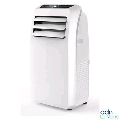 an image of a white air conditioner sitting on top of a white floor