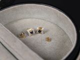 une paire de boucles d'oreilles dans une boîte posée sur une table