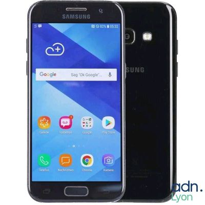 a close up of a black samsung galaxy j2 smartphone