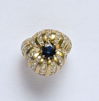 Bague en argent (800/oo) partiellement vermeillé à décor bom…