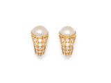 a pair of cultured pearl and diamond earrings