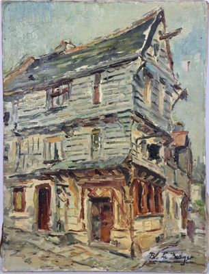 Robert LE BERGER (1905-1972). Maison à Chinon, 1958. Huile s…
