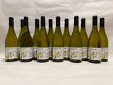 six bottles of white wine lined up in a row on a white background