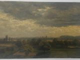 une image représentant un tableau représentant un paysage avec des arbres et des nuages