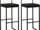 pair of black metal bar stools with black velvet seat
