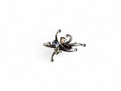 a close up of a flower broochle on a white background