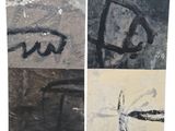 quatre photos différentes de graffitis sur un mur, avec une croix d'un côté et un poisson de l'autre