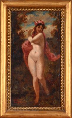 an image of a painting of a nude woman in a landscape