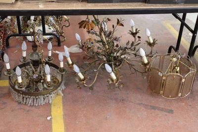a table with a bunch of lamps on it