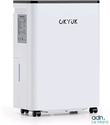 une image représentant un purificateur d'air blanc sur lequel est inscrit le mot « okyuk »