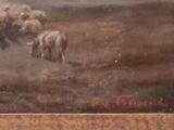 a picture of a painting of a herd of sheep in a field