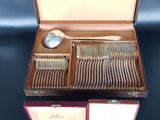 a lot of silverware in a case on a table