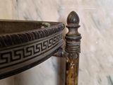 a close up of a wooden table with a marble top