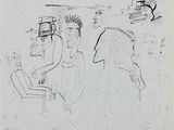 l'image d'un dessin représentant un groupe de personnes assises autour d'une table