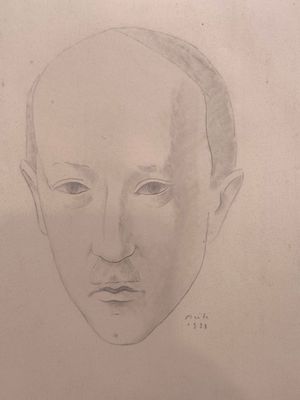 pencil drawing of a man ' s face with a bald head