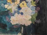 une peinture de fleurs dans un vase sur une table