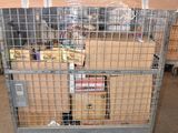 a cart with boxes of food in it in a warehouse