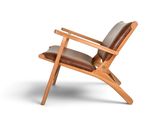an image of a wooden chair with a brown leather seat