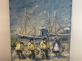 une peinture représentant un groupe de personnes sur la plage