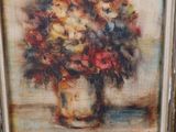 a painting of flowers in a vase on a table
