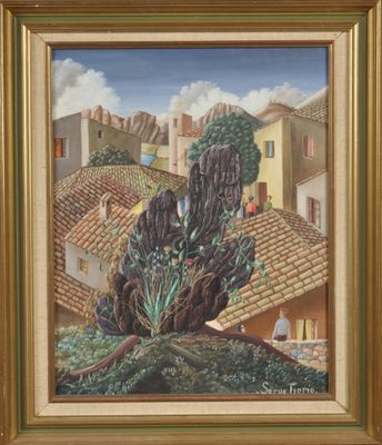 Serge FIORIO (1911-2011) : Village aux toits rouges. - Photo 1