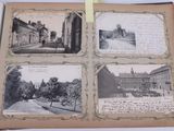 an old photo of a book with pictures of buildings and trees