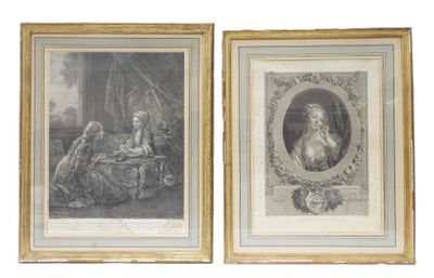 deux reproductions encadrées représentant un homme et une femme assis à une table