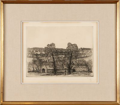 l'image d'un dessin d'un paysage avec des arbres au premier plan