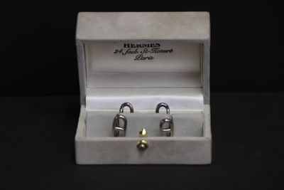deux paires de boucles d'oreilles dans une boîte blanche sur fond noir