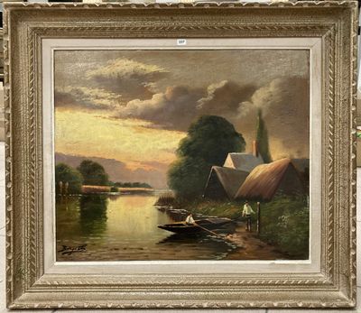 une image d'un tableau représentant un bateau sur l'eau