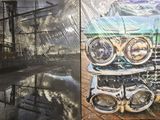 deux photos d'une voiture et d'un bateau dans l'eau