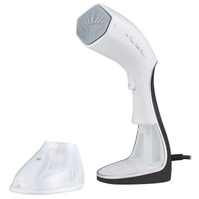 a white and black hair dryer on a white background